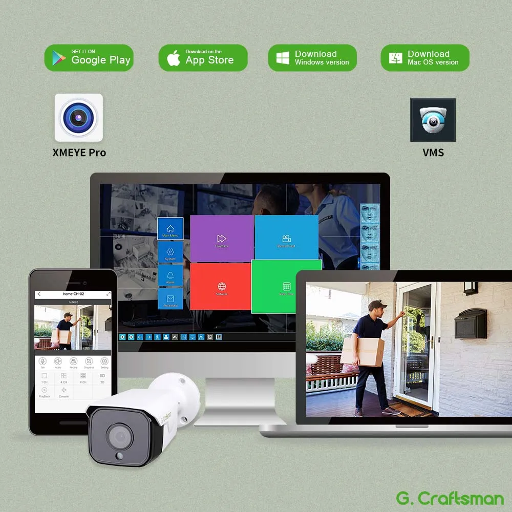 G.Craftsman-Videovigilancia de seguridad con visión nocturna IR, 6MP, POE, 20FPS, 2,8mm, 3,6mm, 6mm, XMEYE