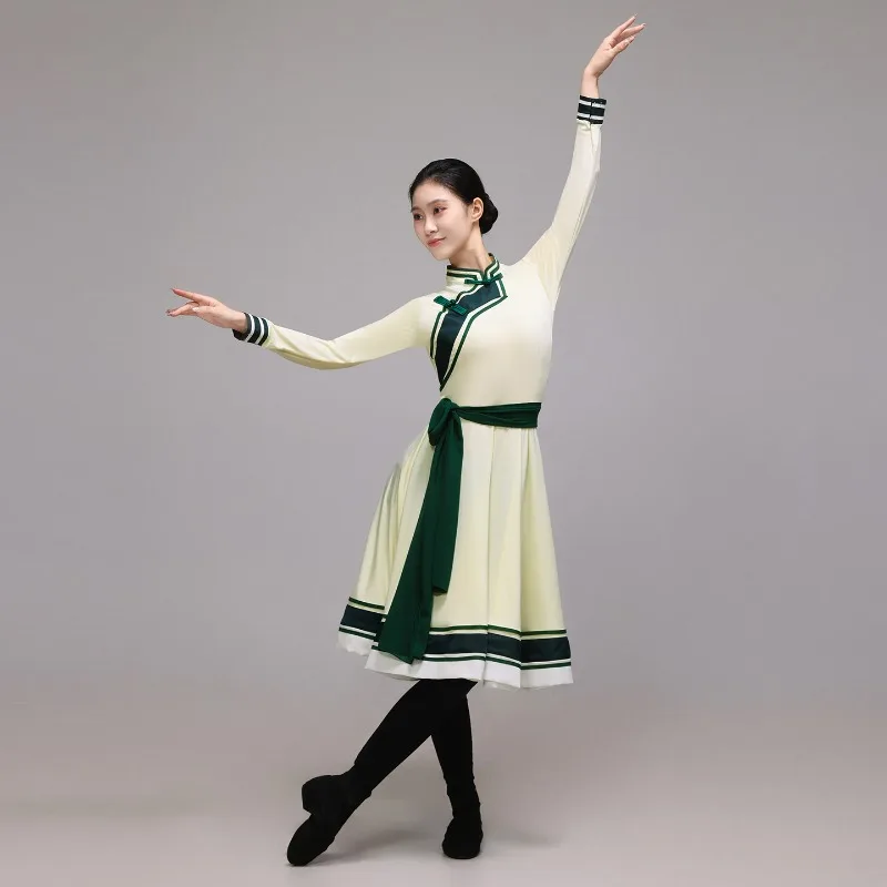Traje de dança tibetana para mulher tradicional estilo chinês mongol roupas de prática nacional antigo desempenho de palco folclórico