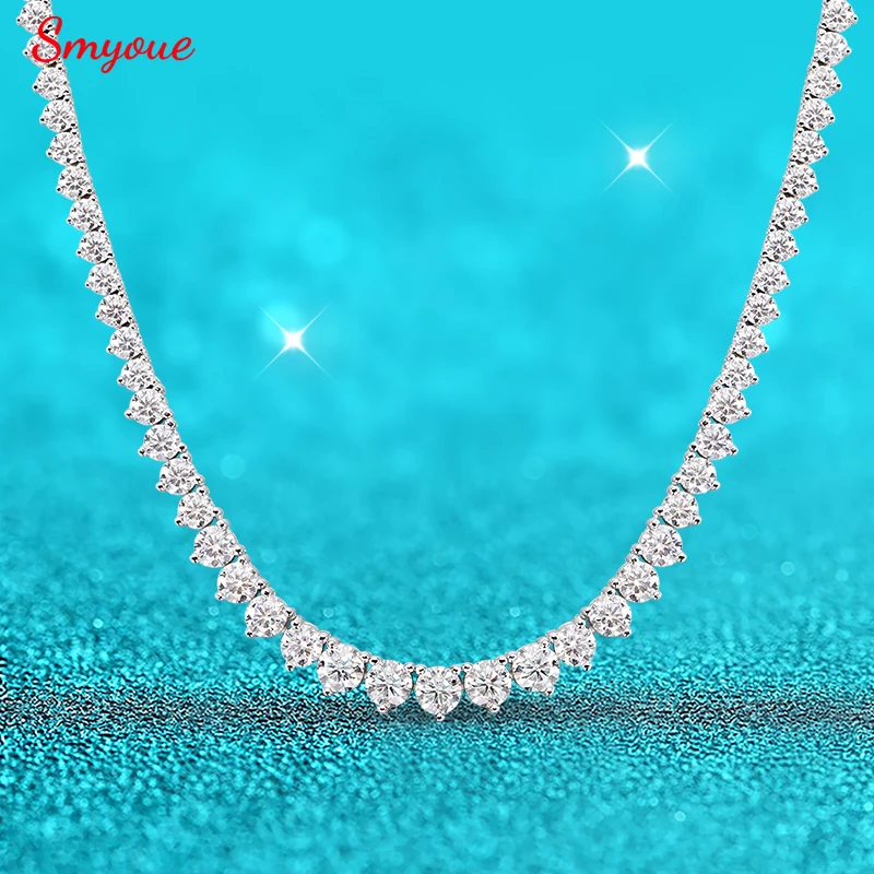 Smyoue 3 Claws Gradient Moissanite Tennis Necklace for Women Sparkling Full Diamond Luxury Jewelry Sterling Silver 925 Chain