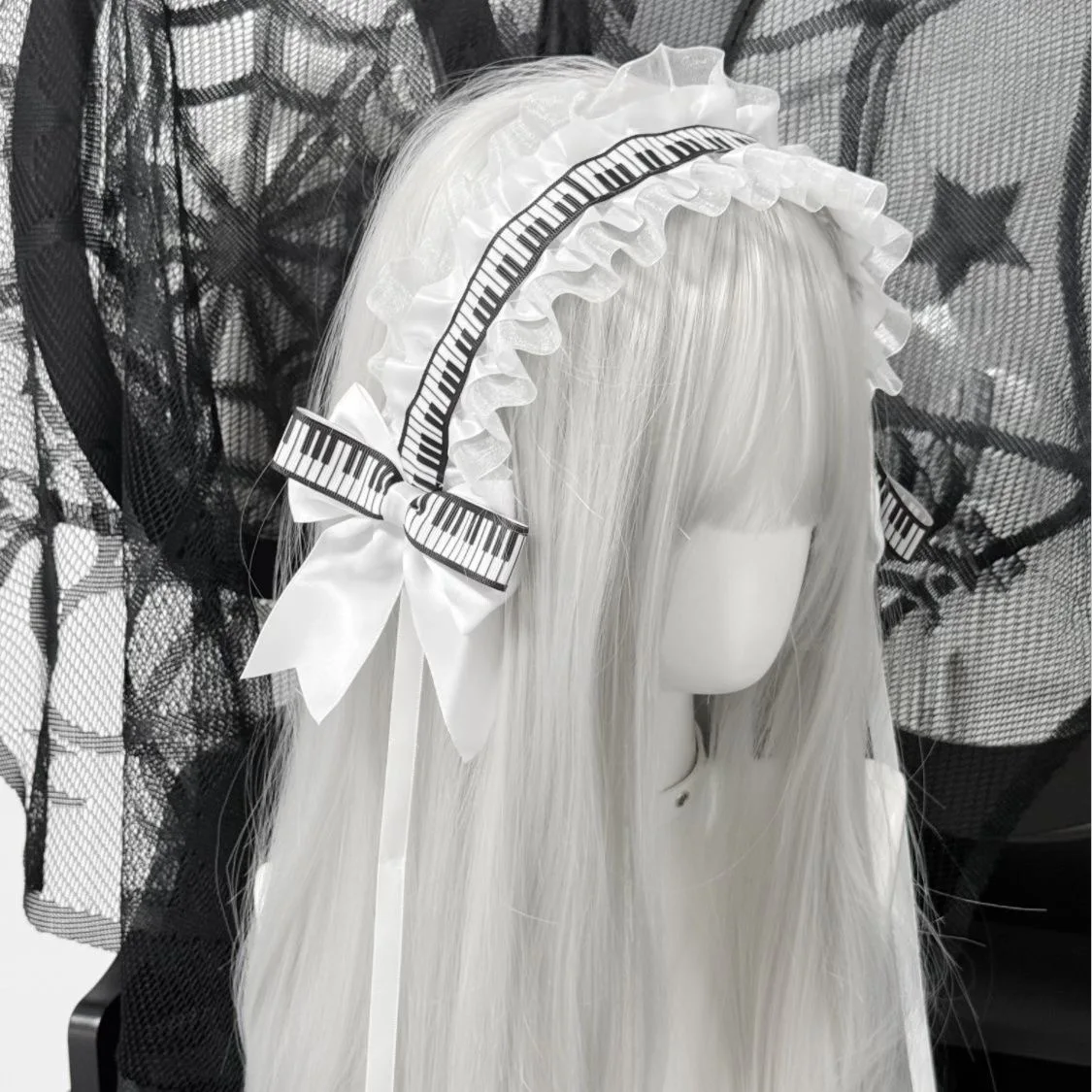 Touches de Piano noires et blanches faites à la main pour femmes, bandeau avec nœud en dentelle Lolita, coiffure gothique, accessoires pour cheveux