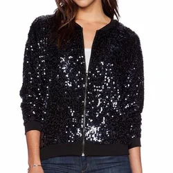 Giubbotto Bomber con paillettes nero da donna colletto alla coreana allentato 2023 primavera autunno cappotto Casual in velluto da donna giacca da Baseball con cerniera