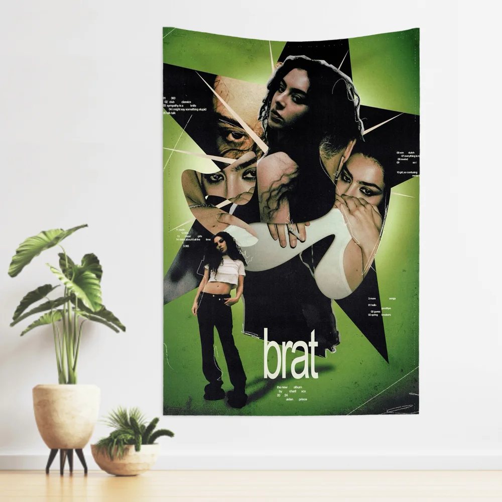 Brat Music Album C-Charli Singer Xcx Tapestry Room Decor Wall Cloth Party Hanging Background Room Decor Baby Room