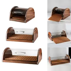 Wood Bread Display Cabinet Bread Keeper Buffet Dust Tray Bread Holder Kitchen Storage Container for Bakery Coffee Shop Table