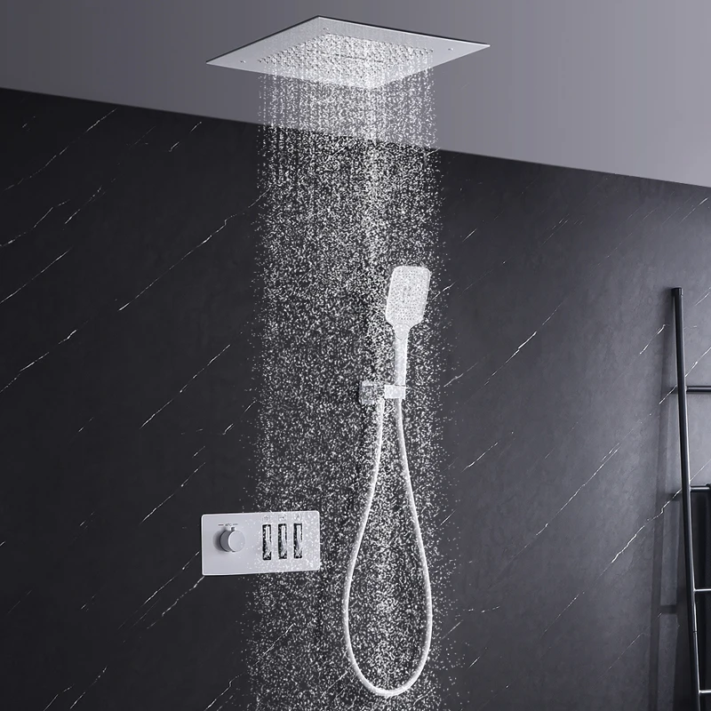FARRETE luxury brushed gold recessed thermostatic showerhead set hidden embedded concealed ceiling-mounted waterfall shower