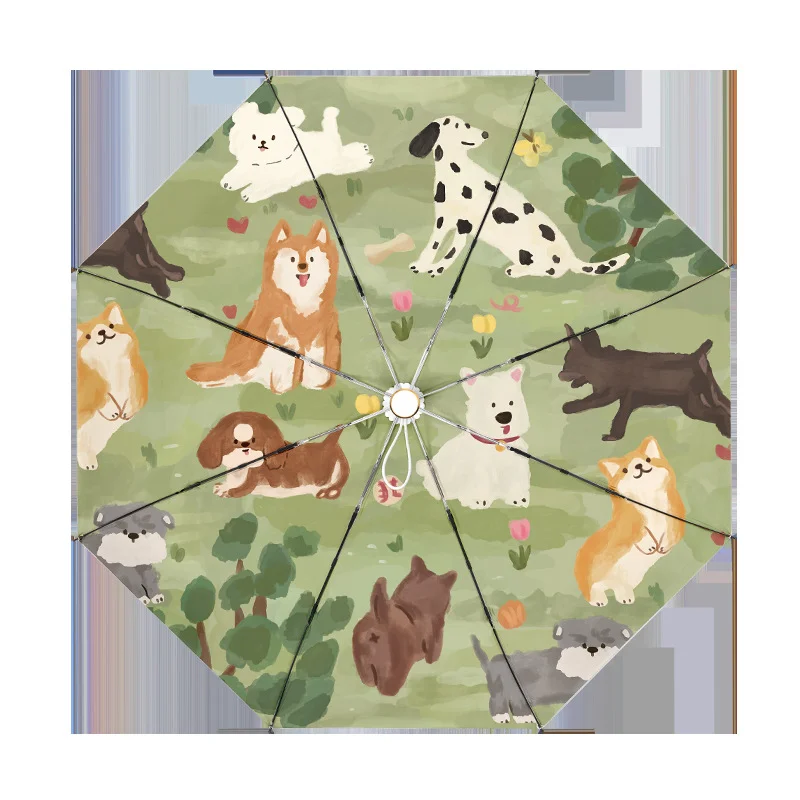 Cartoon Animal Fully Manual Automatic Five Fold Tri-fold Cute Dog Puppy Umbrella Vinyl Parasol Sun Umbrella Rain or Rain