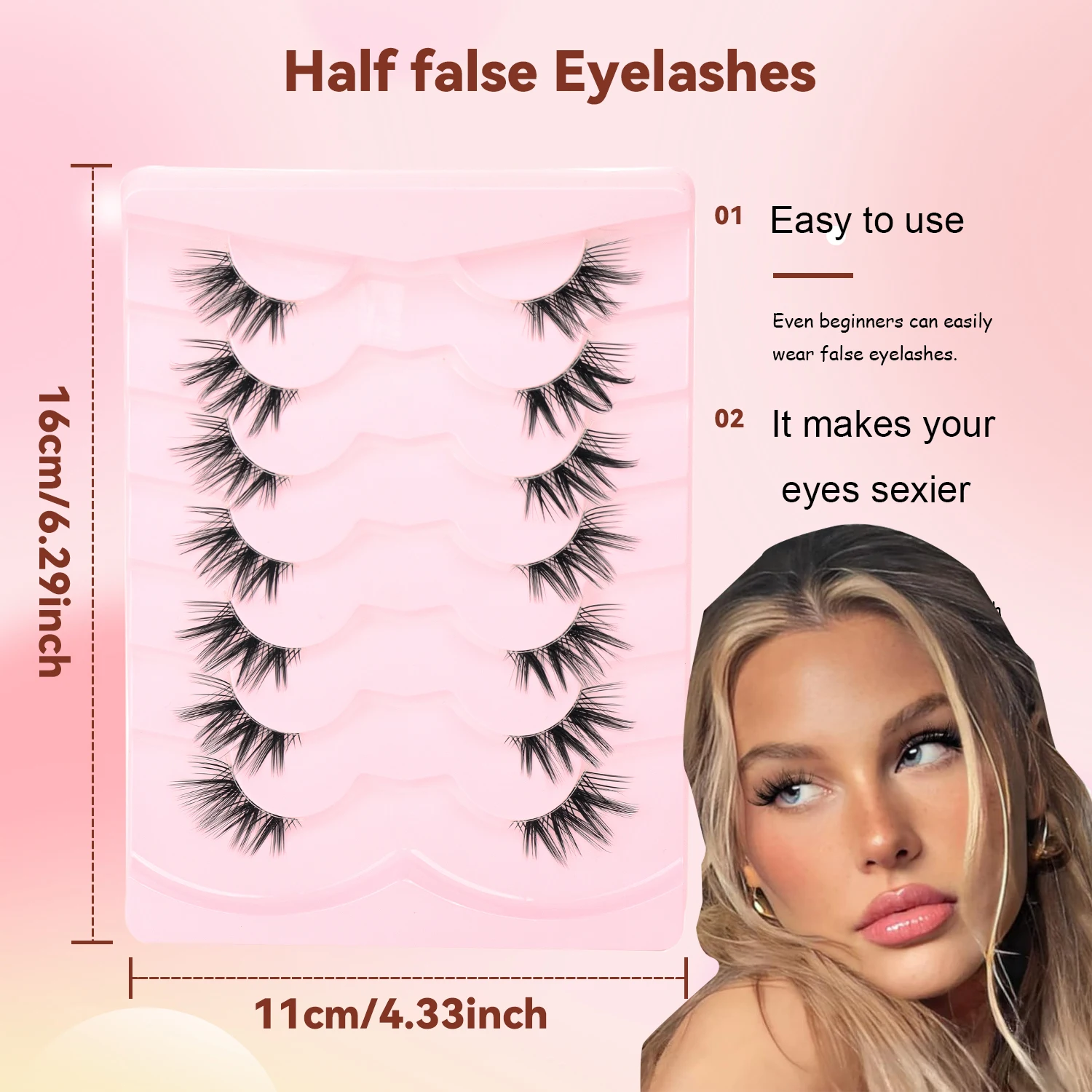 Half False Eyelashes Naturally Curled Transparent Strip Eyelashes Soft and Fluffy V-shaped 7-Pair Set Eyelashes