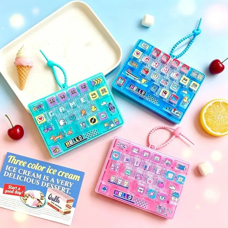 Fidget Keyboard Keychain Freckles Family Style Push Buttons Lanyard Attached Fun Fidget Toy for Holiday Party Favors