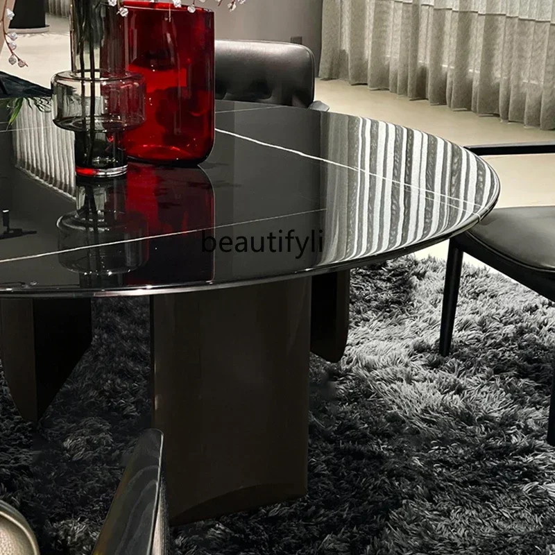 

A57 Natural luxury stone dining table Italian light luxury round dining table natural marble dining table with turntable