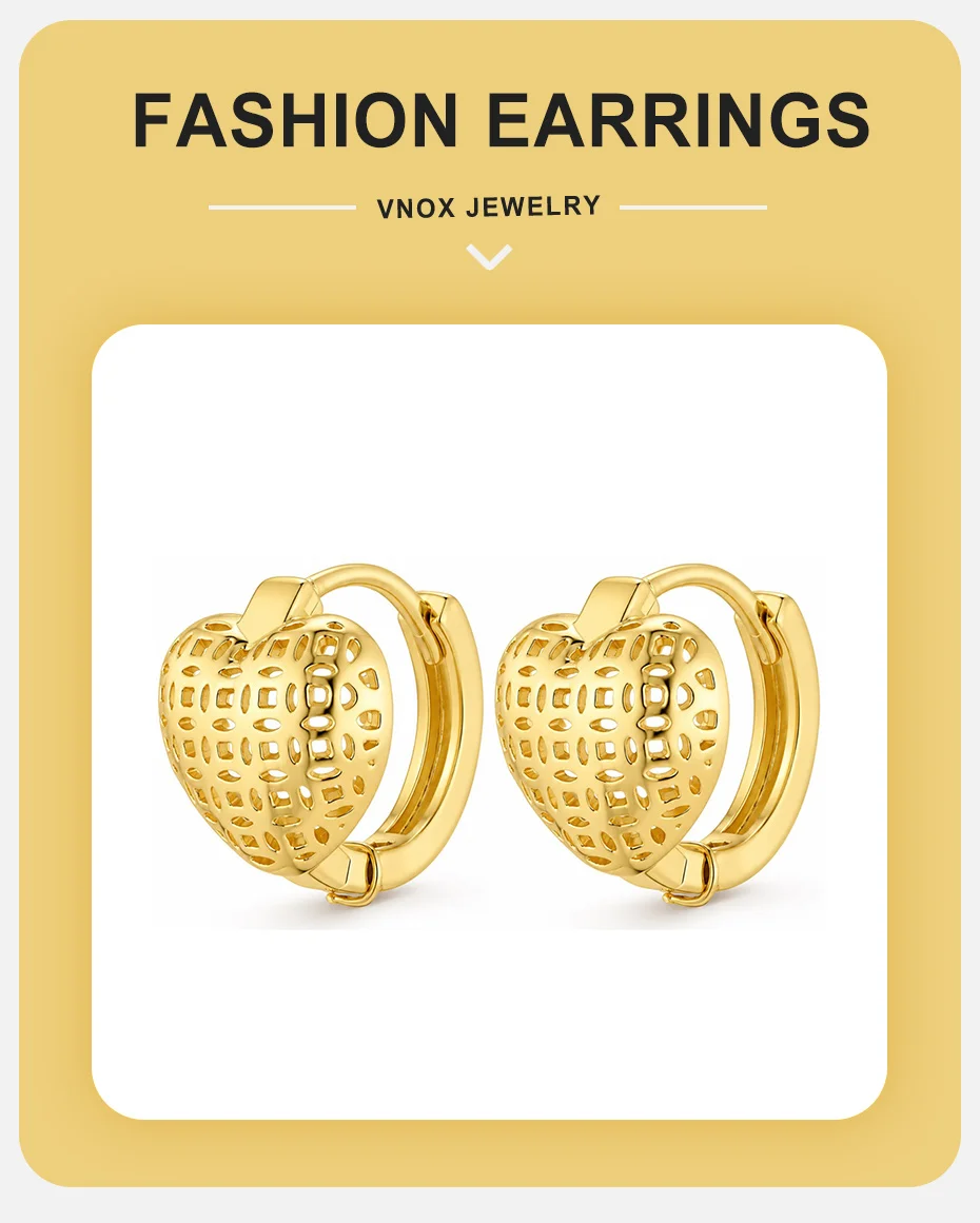 Vnox Minimalistischer Ausgehöhlter Herz-Creolen-Anhänger Halskette Klassischer Vergoldeter Brautschmuck für Hochzeiten – Detail 1