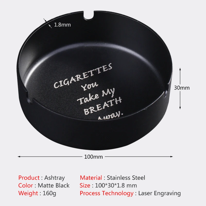 Round Frosted Black Blue Gold Matte Stainless Steel Cigarette Ashtray Custom LOGO Tabletop Thicken Metal Cigar Ash Tray Holder