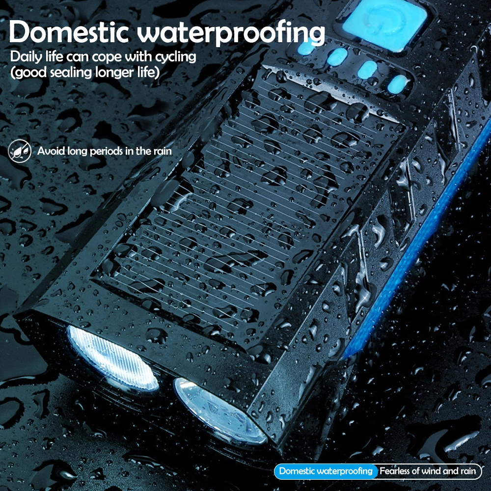 경적 130DB 경적 태양 충전 초경량 자전거 헤드 라이트 MTB 도로 자전거 전면 램프 손전등 자전거 라이트와 자전거 헤드 라이트