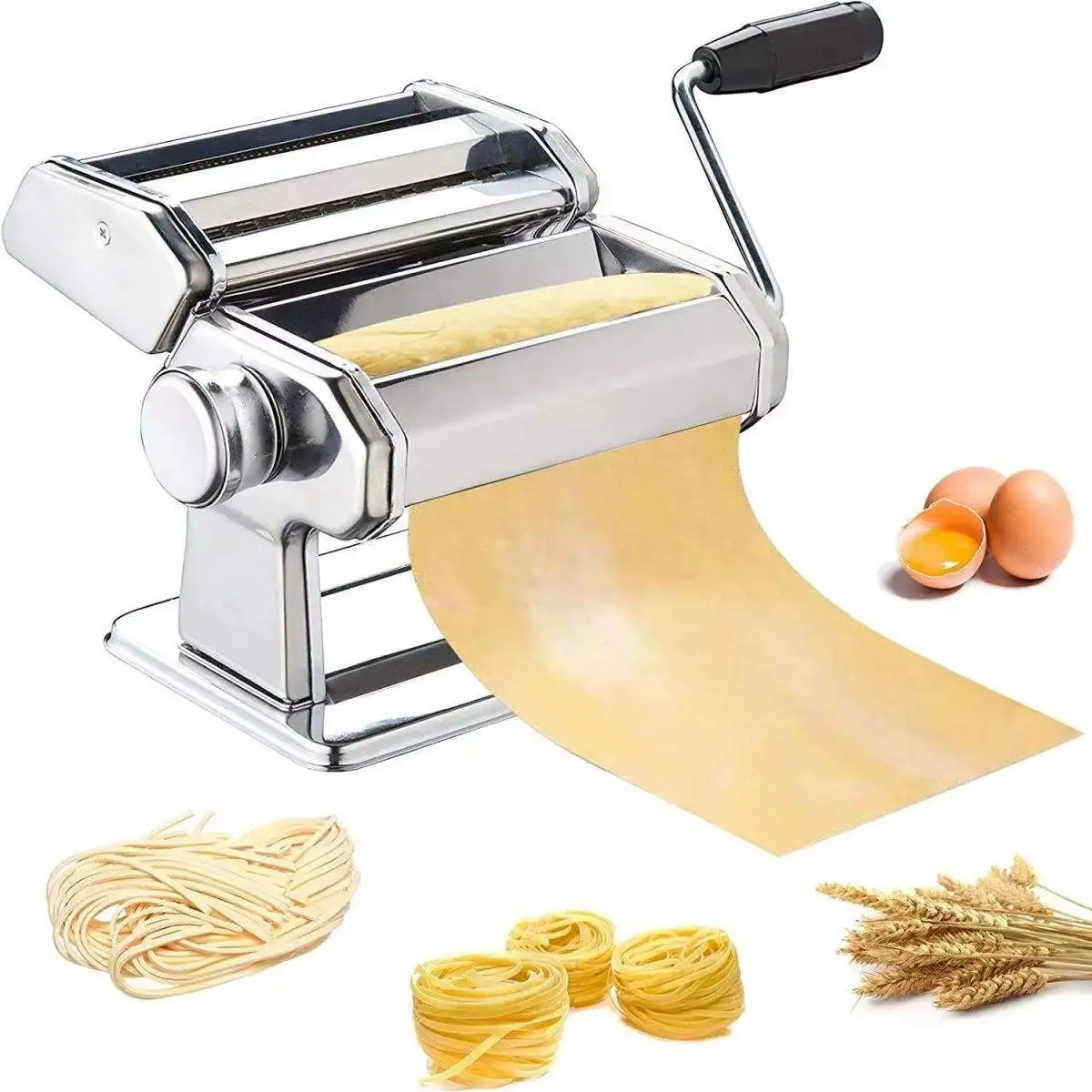 Home Multi-Function Stainless Steel Manual Pasta Maker, Hand Roller Noodle Dumpling Wrapper Dough Press Machine