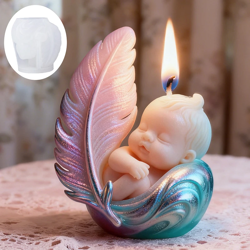 Feather Cradle Baby Candle Silicone Mold DIY Handmade Aromatherapy Candle Gypsum Epoxy Resin Making Mould Mother's Day Gift