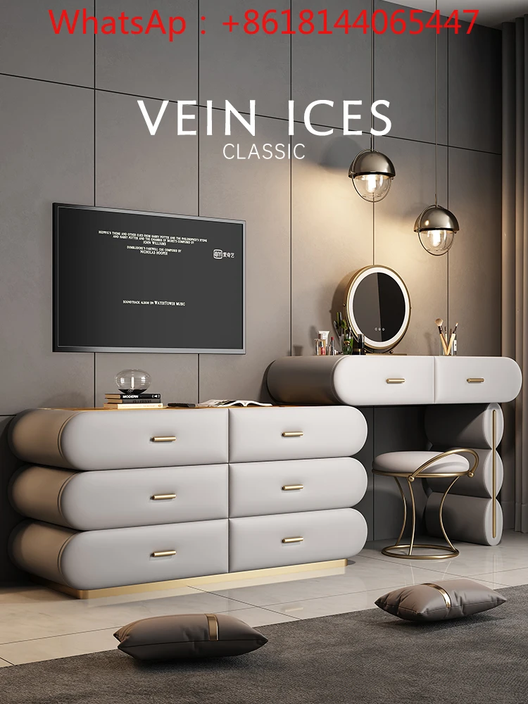Premium master bedroom integrated bed head and tail modern simple light luxury chest storage makeup dresser