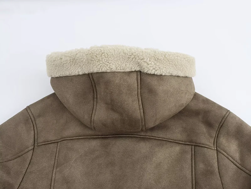 Abrigo con capucha para mujer, Parka gruesa de piel de oveja con cremallera, chaqueta de aviador, prendas de vestir femeninas, abrigo de doble cara, Invierno