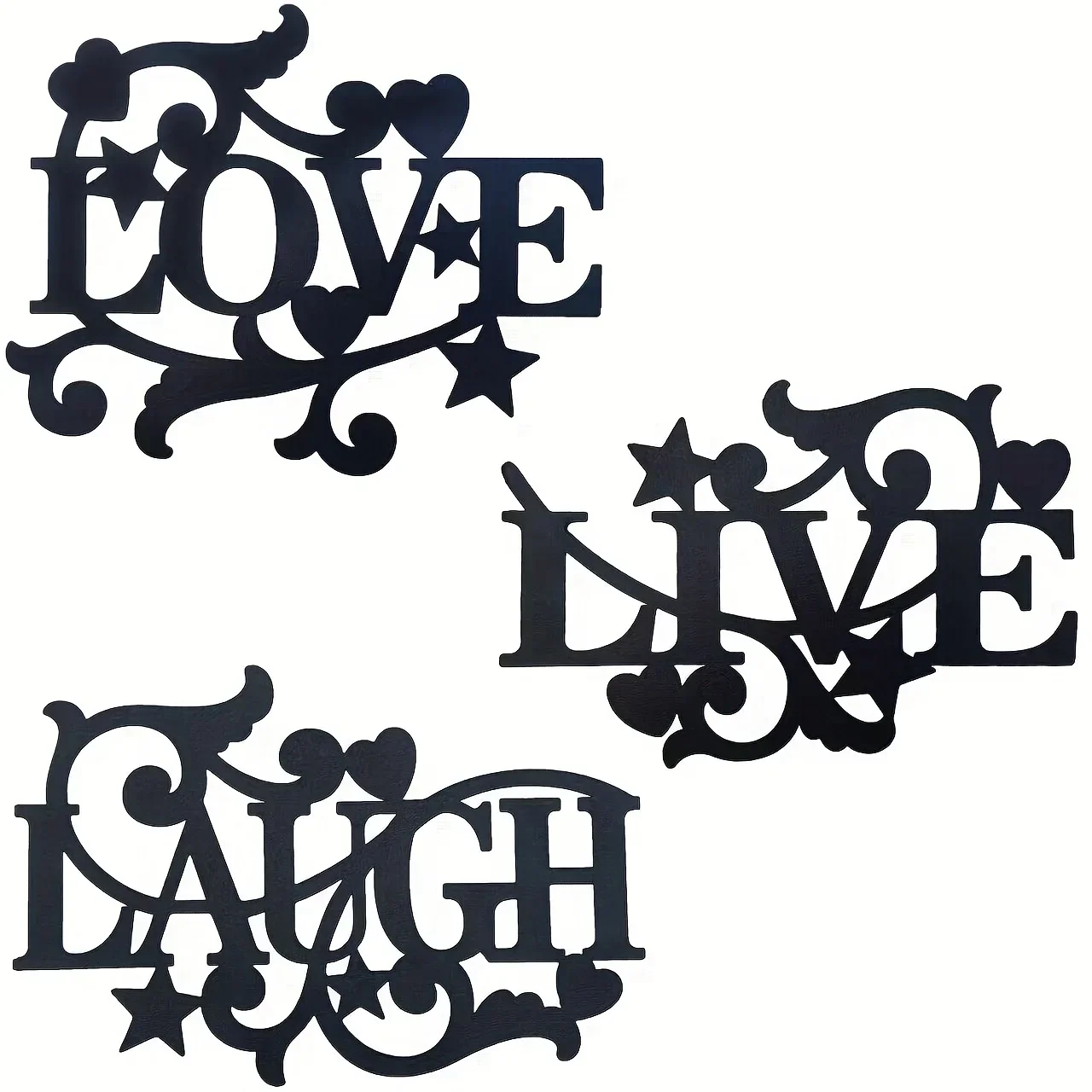 Helloyoung 3-delige Metalen Zwarte Zegen Wandversiering-Liefde Live Lach-Matzwart Silhouet Hangende Decoratie Livingroo