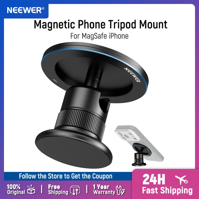 NEEWER Support de trépied de téléphone magnétique 360 °   Support adaptateur de tête sphérique pour support de téléphone pour chariot de golf MagSafe iPhone Gym