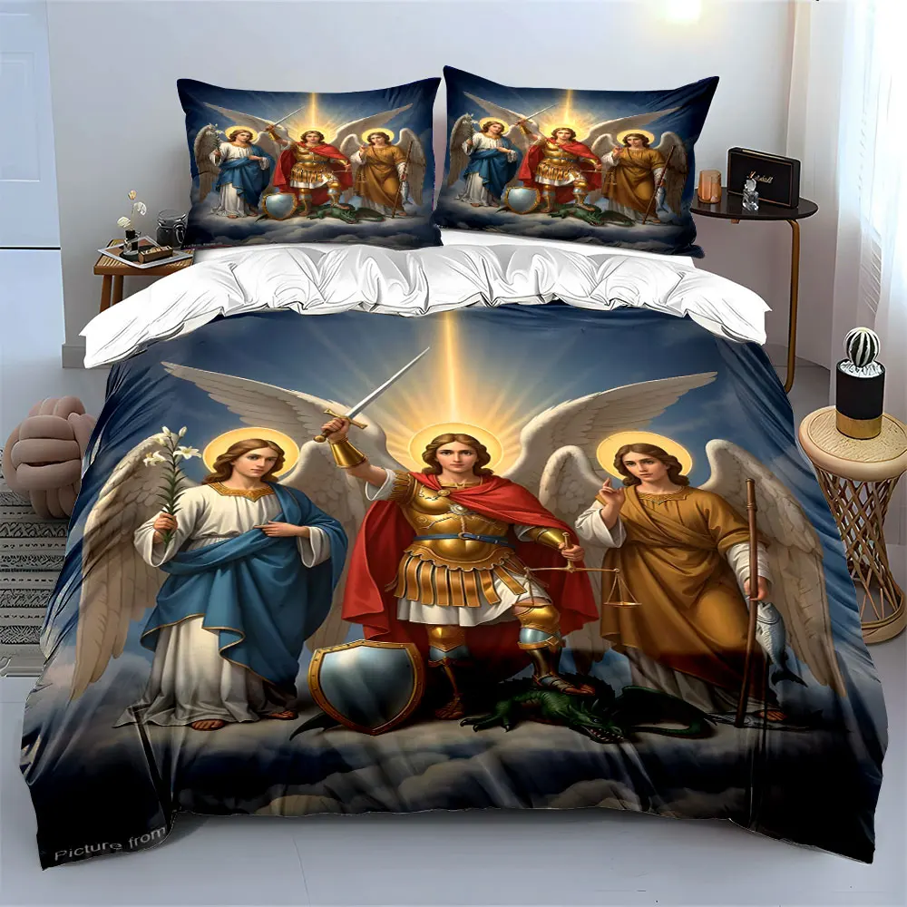 Theme of the Three Archangels Print Bedding Set 1 Duvet Cover 2 Pillowcases for Adult and Children Luxury Gift Full Size