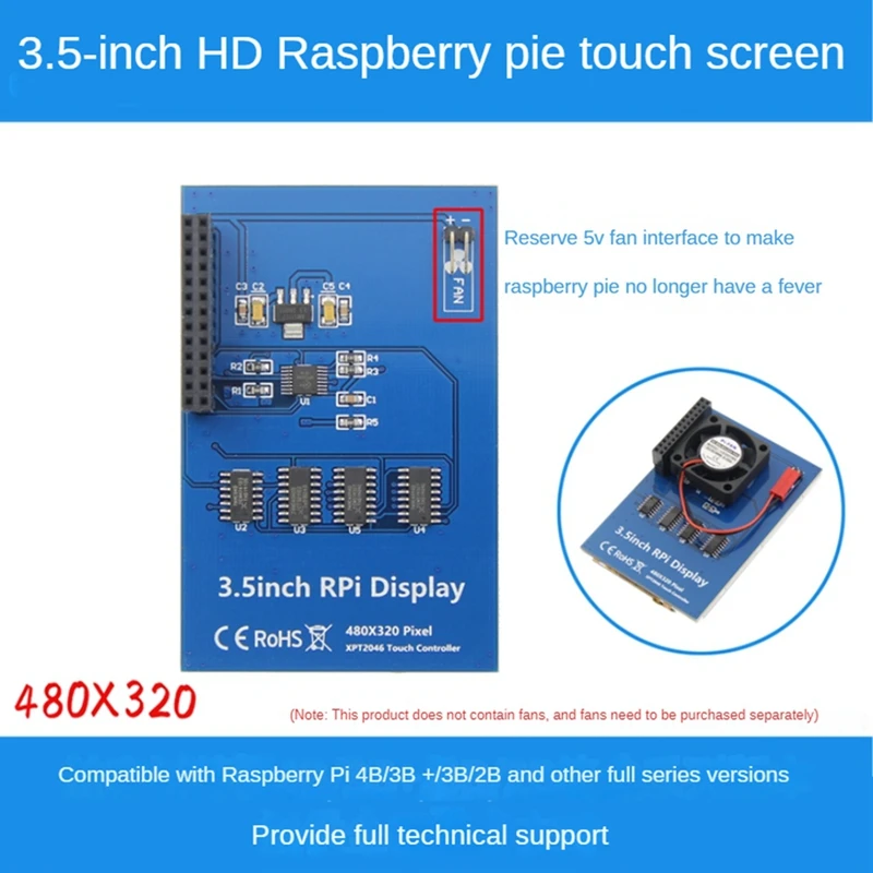 Modulo touch screen B50B-3.5 pollici SPI 480X320 con touch screen resistivo con interfaccia ventola 5V per Raspberry Pi 3B +/4B