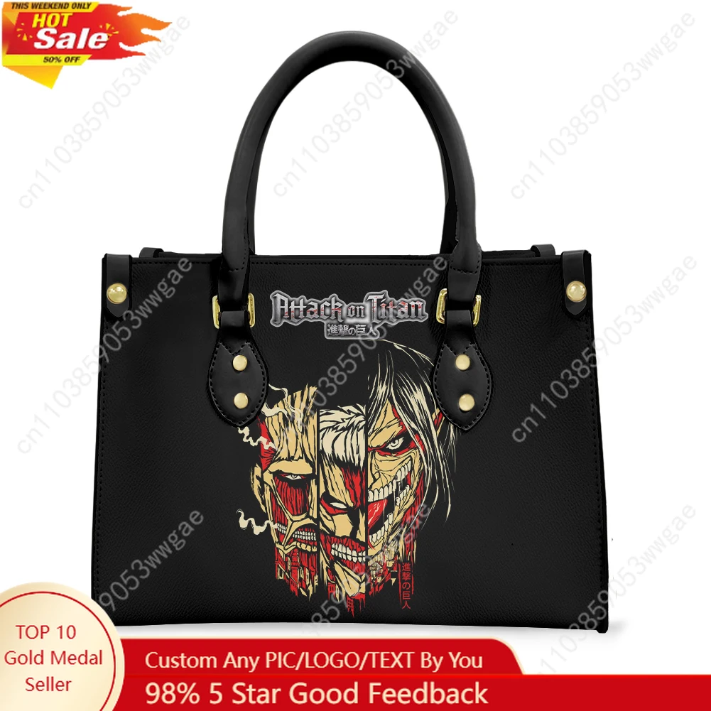 

Attack On Titan Tote Bags Purse Womens Mens Personalized Text Image PU Leather Customized Handbags Commuter Shopping Gift Bags