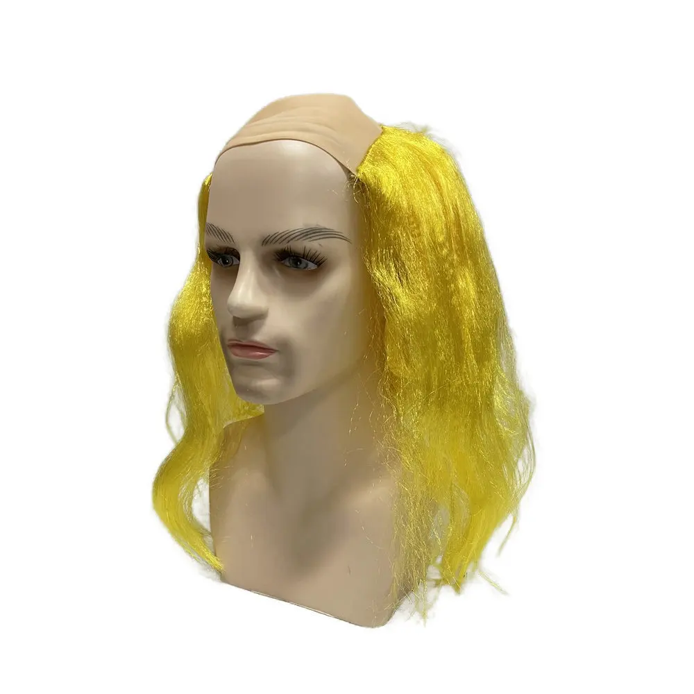 Wig pesta Prom liburan hiasan kepala gaun hiburan lucu Wig botak hitam kuning Wig putih alat peraga Cosplay