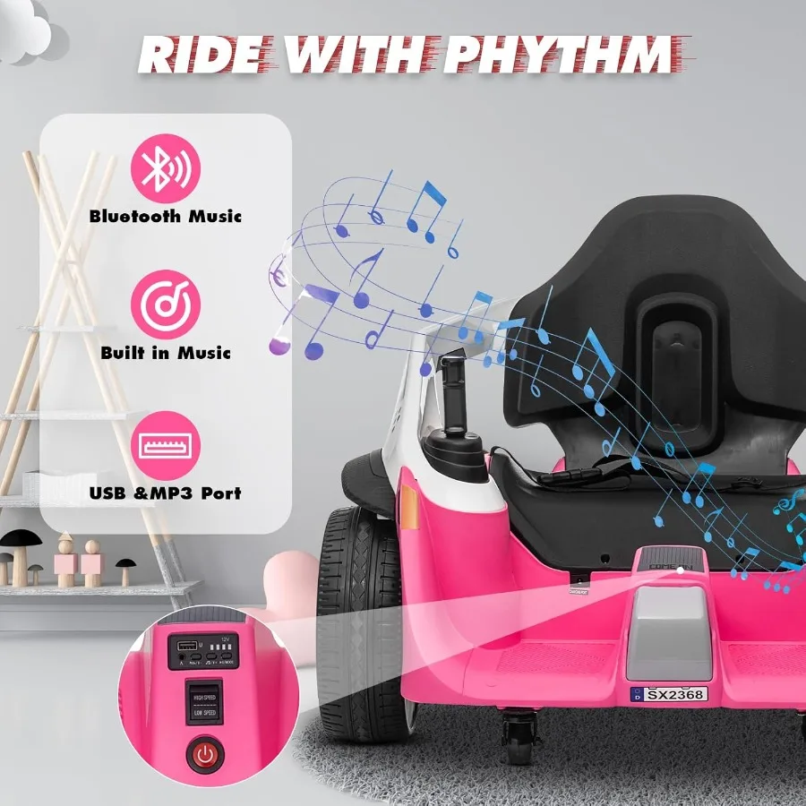 รถบั๊มพ์สำหรับเด็ก ความเร็วสูงสุด 3.5 ไมล์ต่อชั่วโมง ของเล่นไฟฟ้า 24 โวลต์ พร้อมรีโมทสำหรับผู้ปกครอง 3 ระดับความเร็ว หมุนได้ 360 องศา ° สปิน, เพลงบลูทูธ, อีเล็คทริคบัม