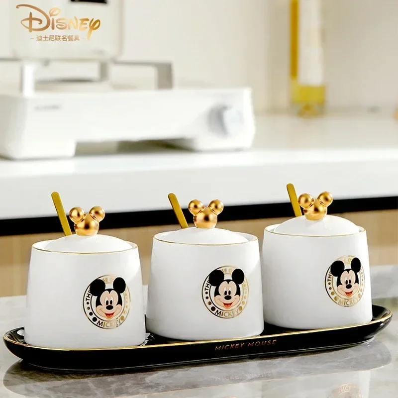 720ml Disney Mickey Mouse Cartoon Cute Ceramic Seasoning Cup Kitchen Supplies Seasoning Cup Set Seasoning Box Three-Piece Set