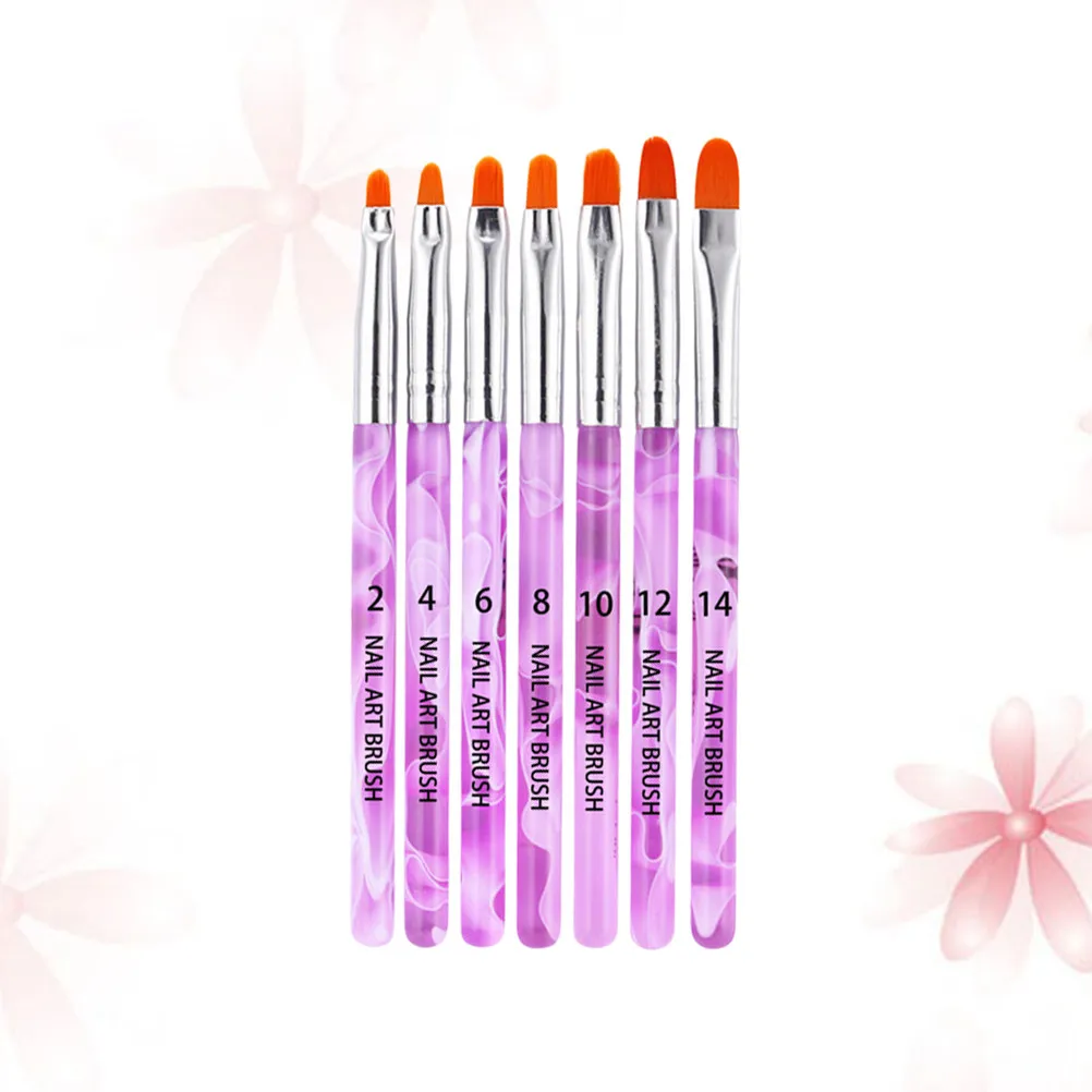 7Pcs Uv Nail Art Brush Set for Gel Polish French Nails 3D Flower Plaid Design Detail Drawing Brushes with Protective Straight