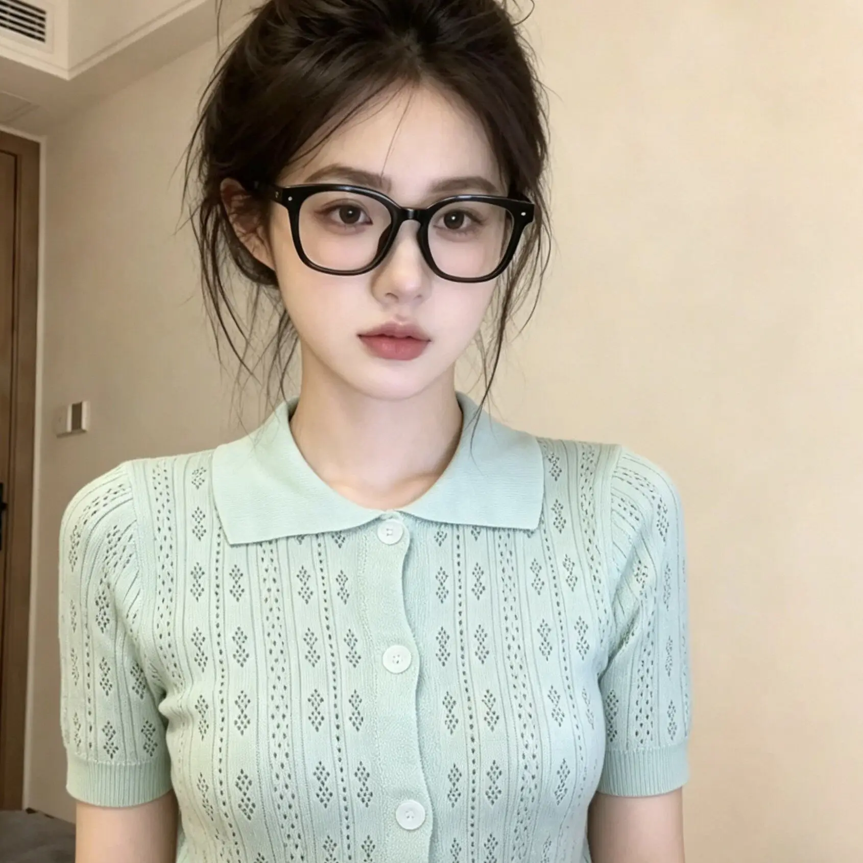 

Chic Korean Style Women's Neck Ice Silk Short Sleeve Knitted Open Cardigan Top Cool Sensation Casual Summer Fashion