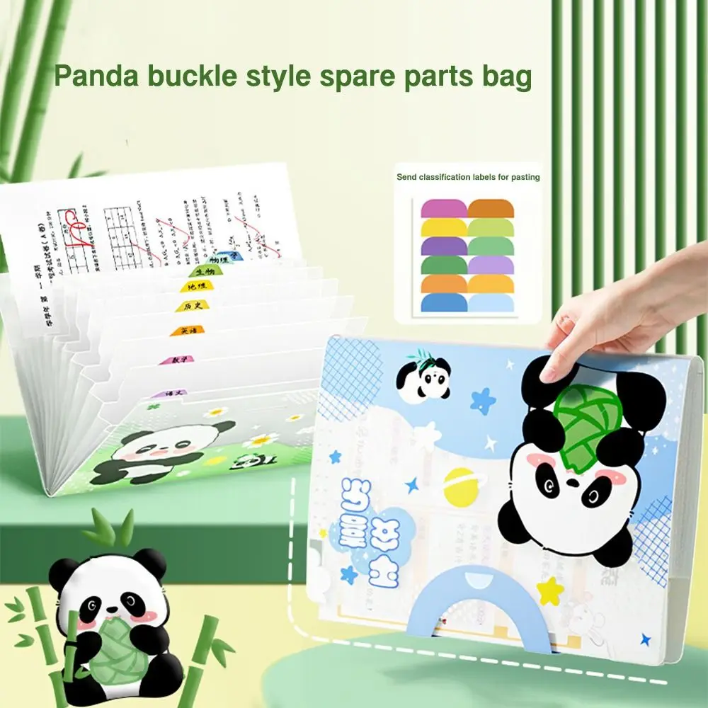 Creative 5/8/12 Pockets Expanding File Classified Large Capacity File Bag Cartoon Panda PP Document Bag School Office