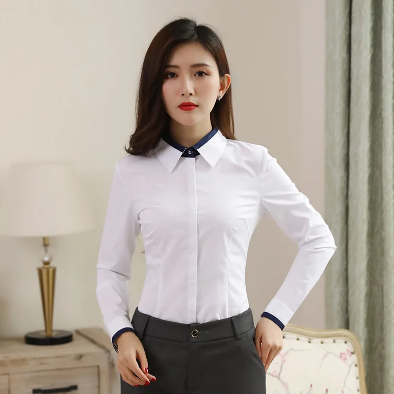 

New Shirts & Blouses White OL Work Wear Cotton Office Outfit Women Long Sleeve Elegant Korean Style Female Blusas Camisas Mujer