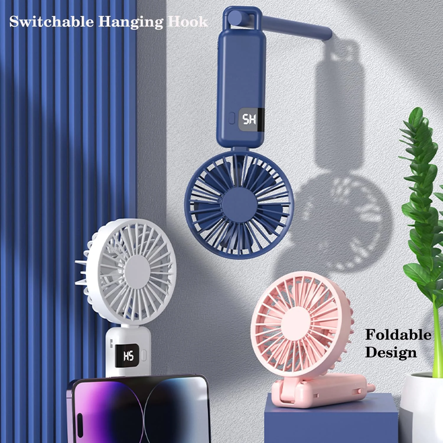 Portable Mini Fan,  Fan with LED Display 5 Speeds 2000mAh USB Rechargeable Battery Fan Small Personal Desk Fan for Women Men Gir