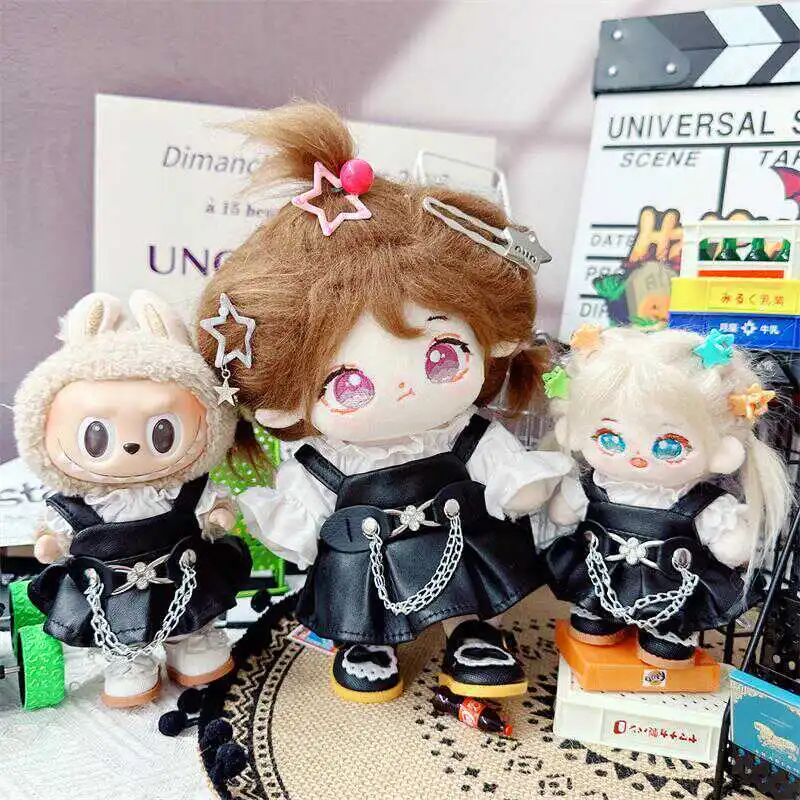 10/20cm Cartoon Mini Idol Doll Clothes Cute White Shirt Black Leather Skirt Set Cool Hottie Style Clothes for Girls Fans Gifts