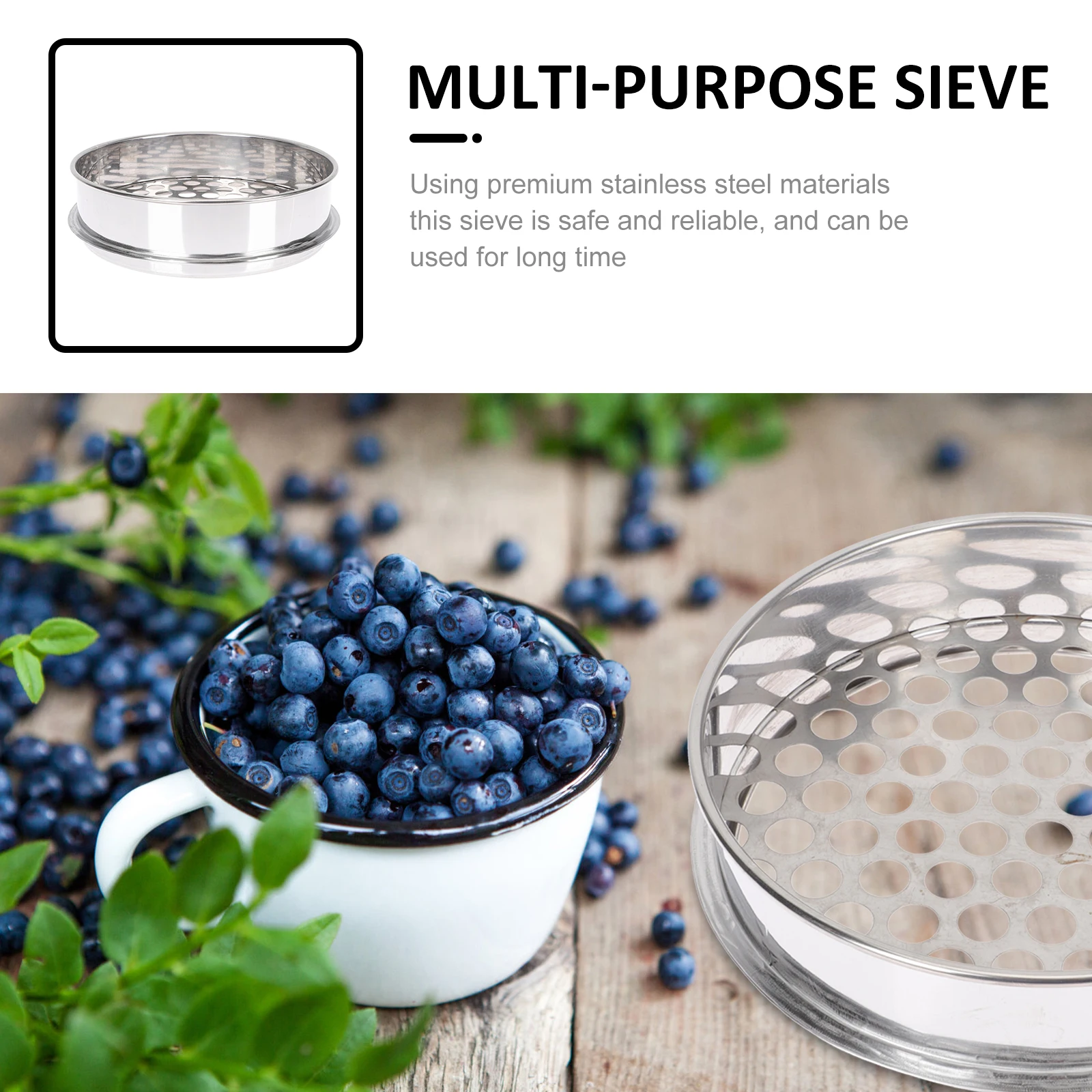 

Premium Stainless Steel Round Hole Food Sifter for Beans Coffee Blueberries Household Use Multi-Layer Stackable Fruit for Dried