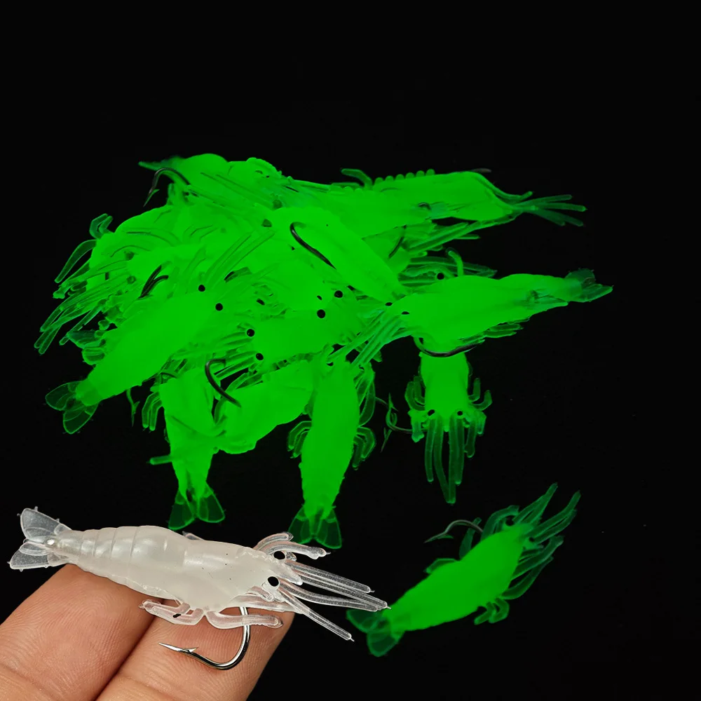 

20pcs/Box Luminous Soft Shrimp Lure Jig Hook Sea Fishing Silicone Prawn Bait Cuttlefish Fishing Accessories Fishing Baits