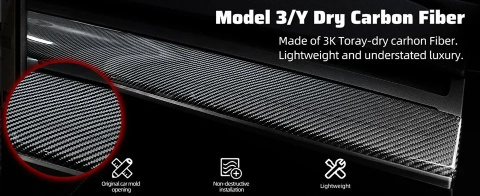 Auto Dashboard Abdeckung Für Tesla Modell 3Y Tür Dash Trim Panel Carbon Fiber ABS Innen Zubehör Aufkleber 2021-2024 Neue – Detail 2