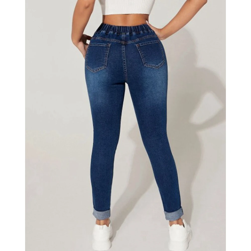 Spring Women Drawstring Lace-up Washed Skinny Jeans Female Slim Fit Vintage Denim Pants Autumn Lady Pencil Long Trouses y2k