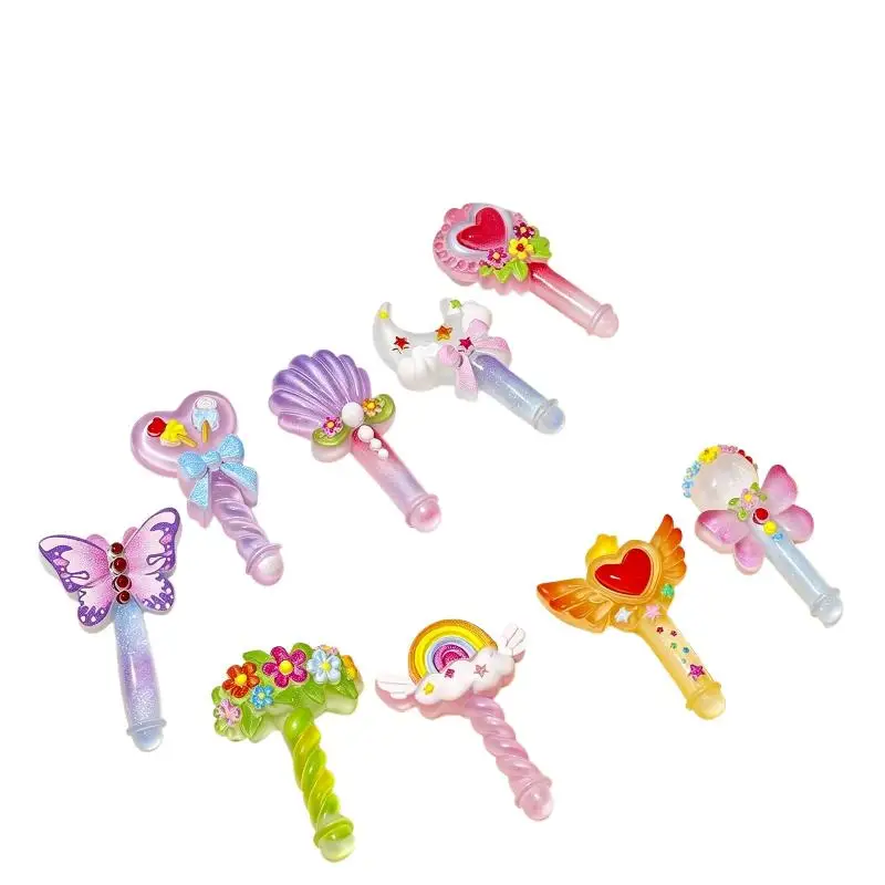 New 5Pcs Mini Glittery Resin Magic Wands Assorted Cartoon Designs for DIY Cream Glue Makeup Mirror Decoration Crafts