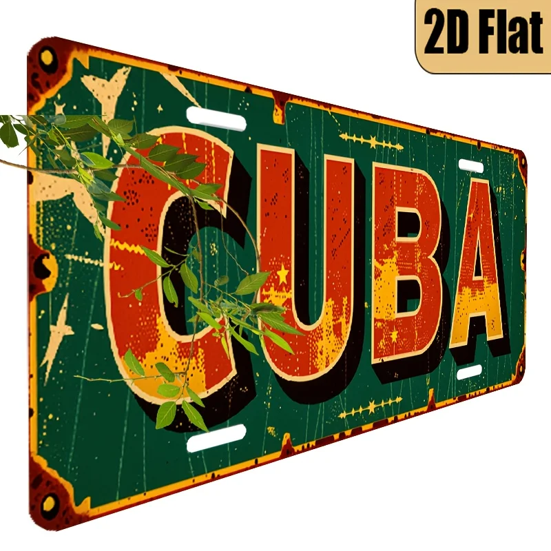 2D Flat Decorative Piece Featuring a Vintage-style License Plate Theme Titled 