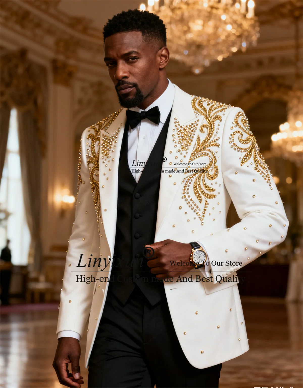 

Высококачественные мужские костюмы со стразами, приталенный костюм с остроконечными лацканами для свадебной вечеринки, мужские комплекты из 3 предметов, мужские пиджаки для выпускного вечера по индивидуальному заказу