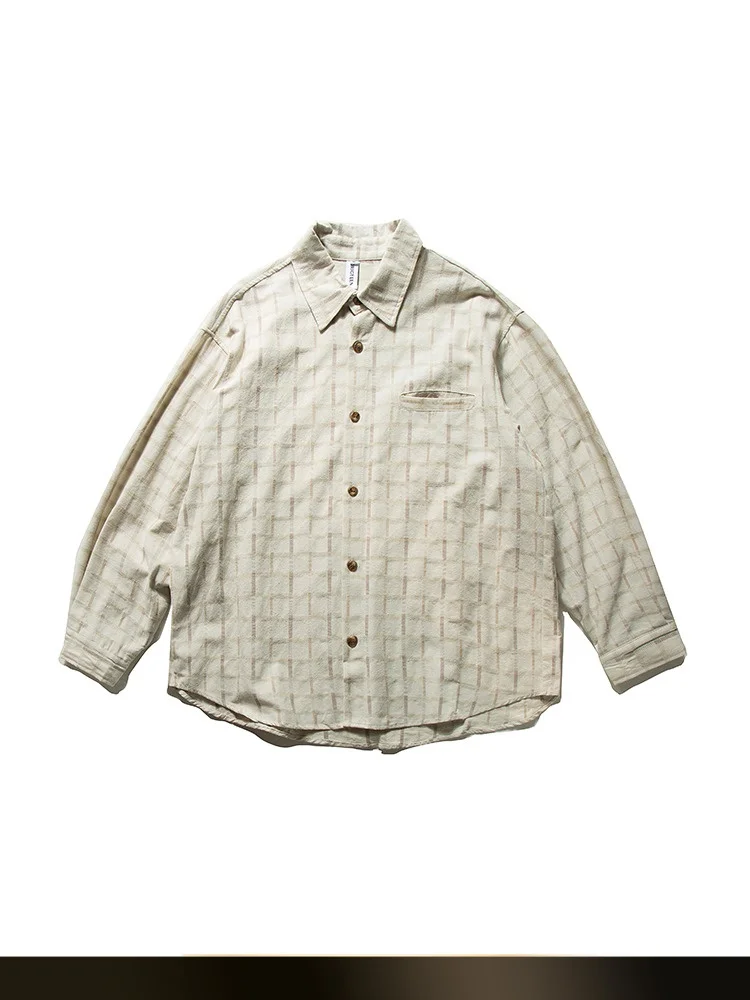 

Retro Japanese Sle Plaid Long Sve Casual irt Couple Loose Fit Spring New Sle Versatile Cotton Button up Coat