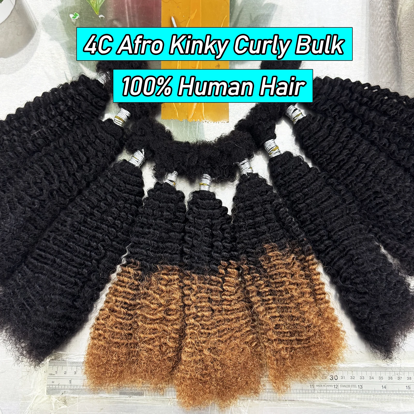 Cabelo Humano Afro Kinky em Massa para Tranças, Cabelo Humano Afro Kinky Cacheado Macio 4C para Locs, Dreadlocks e Extensões