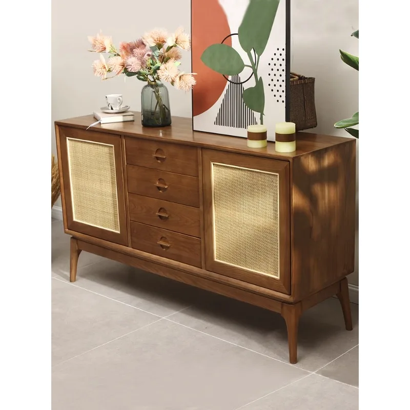 Solid wood, rattan sideboard, wine cabinet, modern minimalist kitchen, storage cabinet, living room, wall-to-wall cabinet, pantr