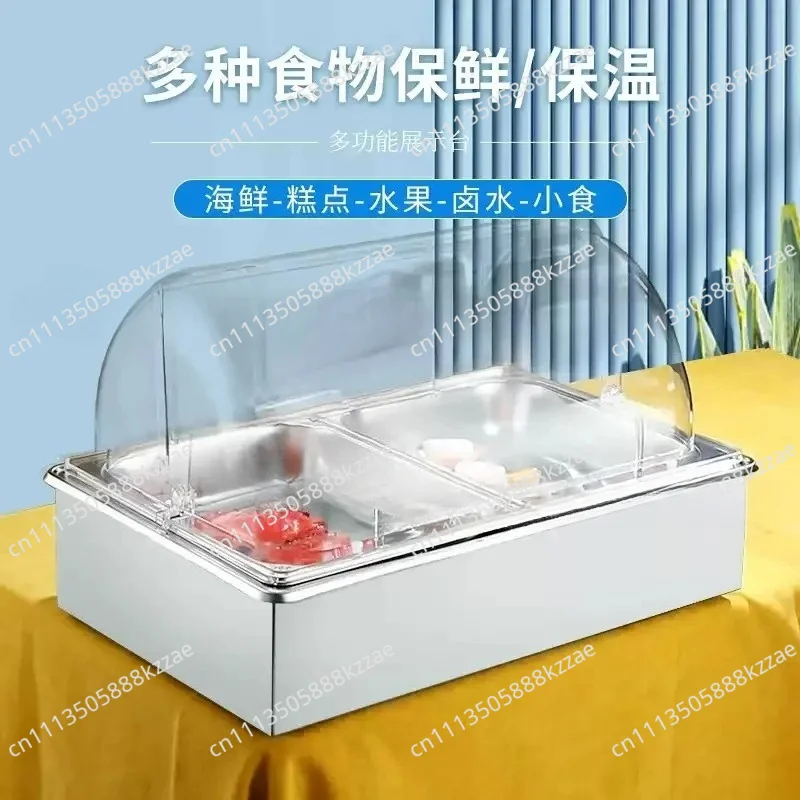 Stainless Steel Chilled Display Stand Ice Tray Transparent Fresh-keeping Cover Flip Display Dust Cover Buffet