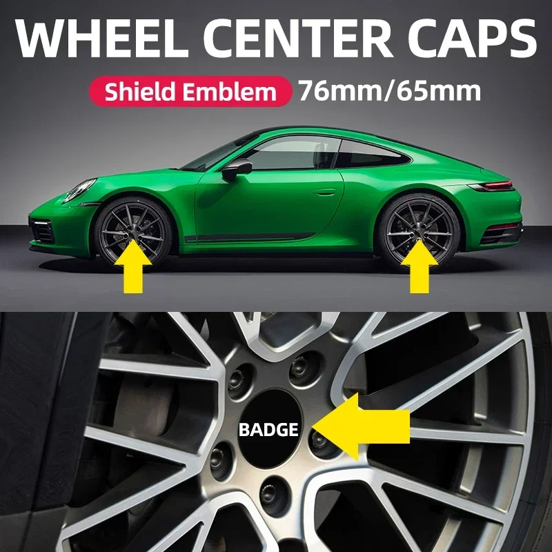 4pcs 65mm 76mm Car Wheel Center Hub Cap Caps Emblem golden logo Badge for Macan Taycan Cayenne Panamera Cayman 911 718 Boxster