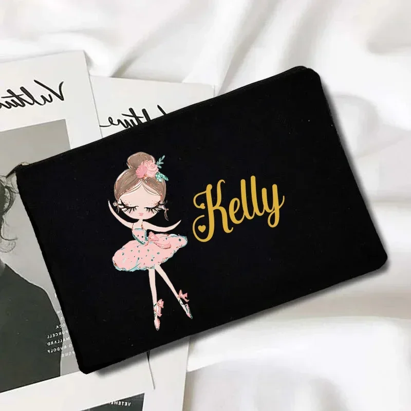 Custom Name Pencil Case for Kids, Presente da escola, Maquiagem Bag, Cute Cartoon Travel Essentials, Organizador de cosméticos, Canvas Ziplock Handbag