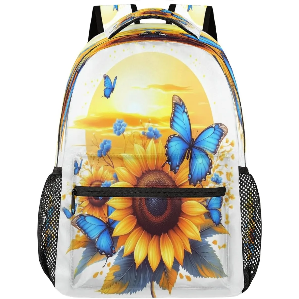 

Beautiful Sunflowers Blue Butterflies Backpack Laptop Backpacks Casual College Travel Bag Hiking Daypack for Women Men