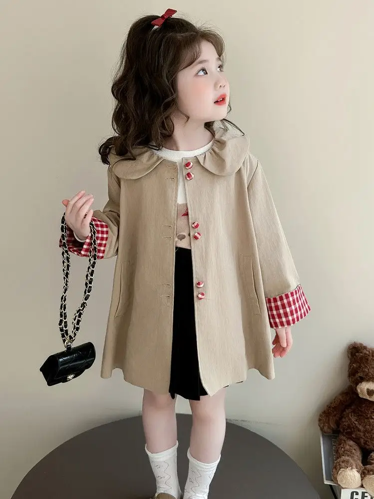 Girls Spring Autumn Jacket 2026 New Stylish Children's British Style Trench Coat Casual Elegant Outerwear for Kids