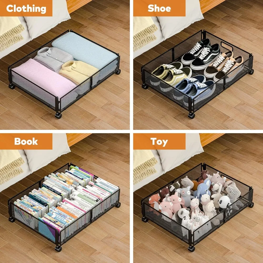 Under Bed Storage with Wheels, Under Bed Shoe Storage Organizer Drawer, Underbed Storage Containers for Bedroom Clothes Shoes