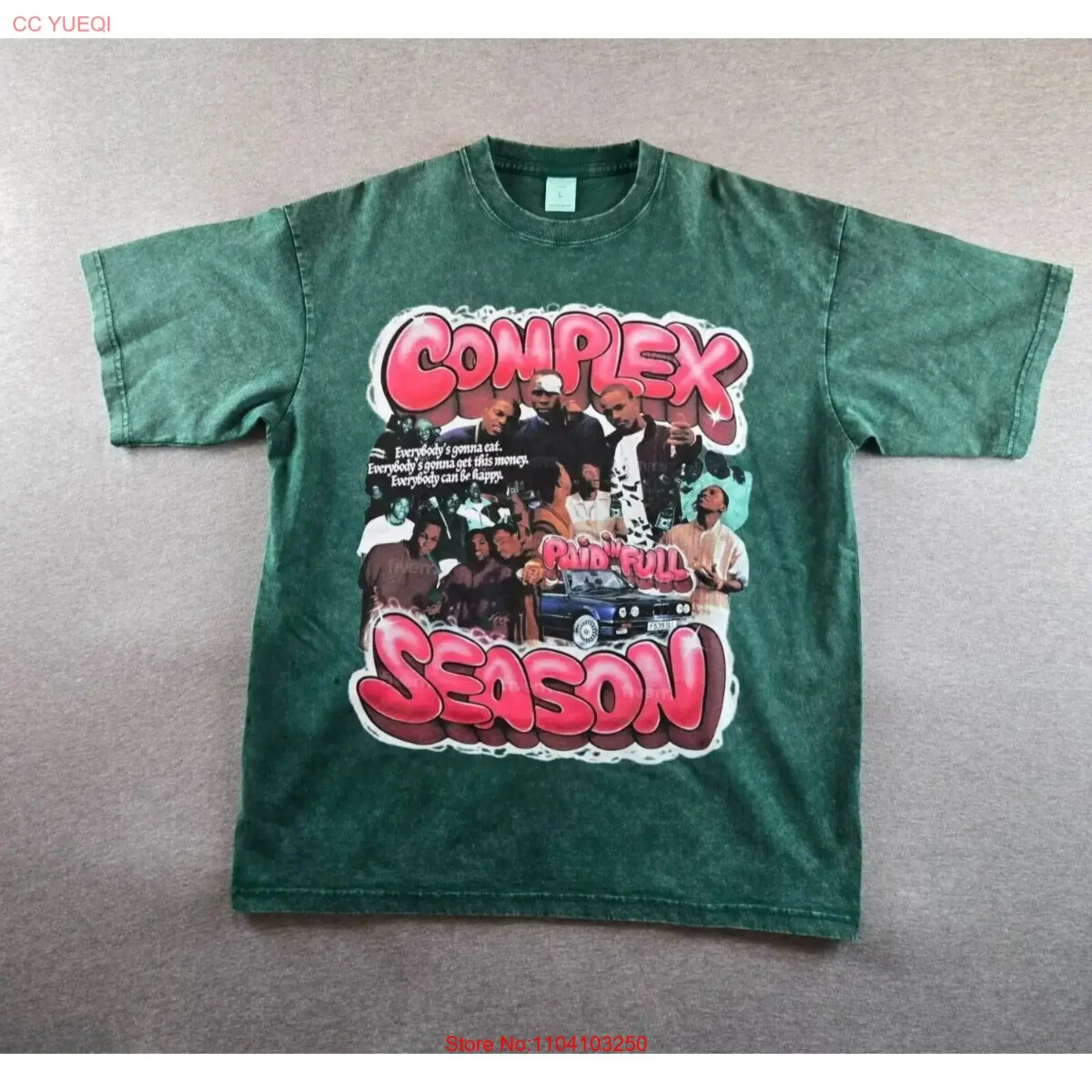 Paid In Full x ARTIEMASTER Complex Season Green AcidWash Rap T Shirt Sz L Camron vintage Washed Breathable designer clothes